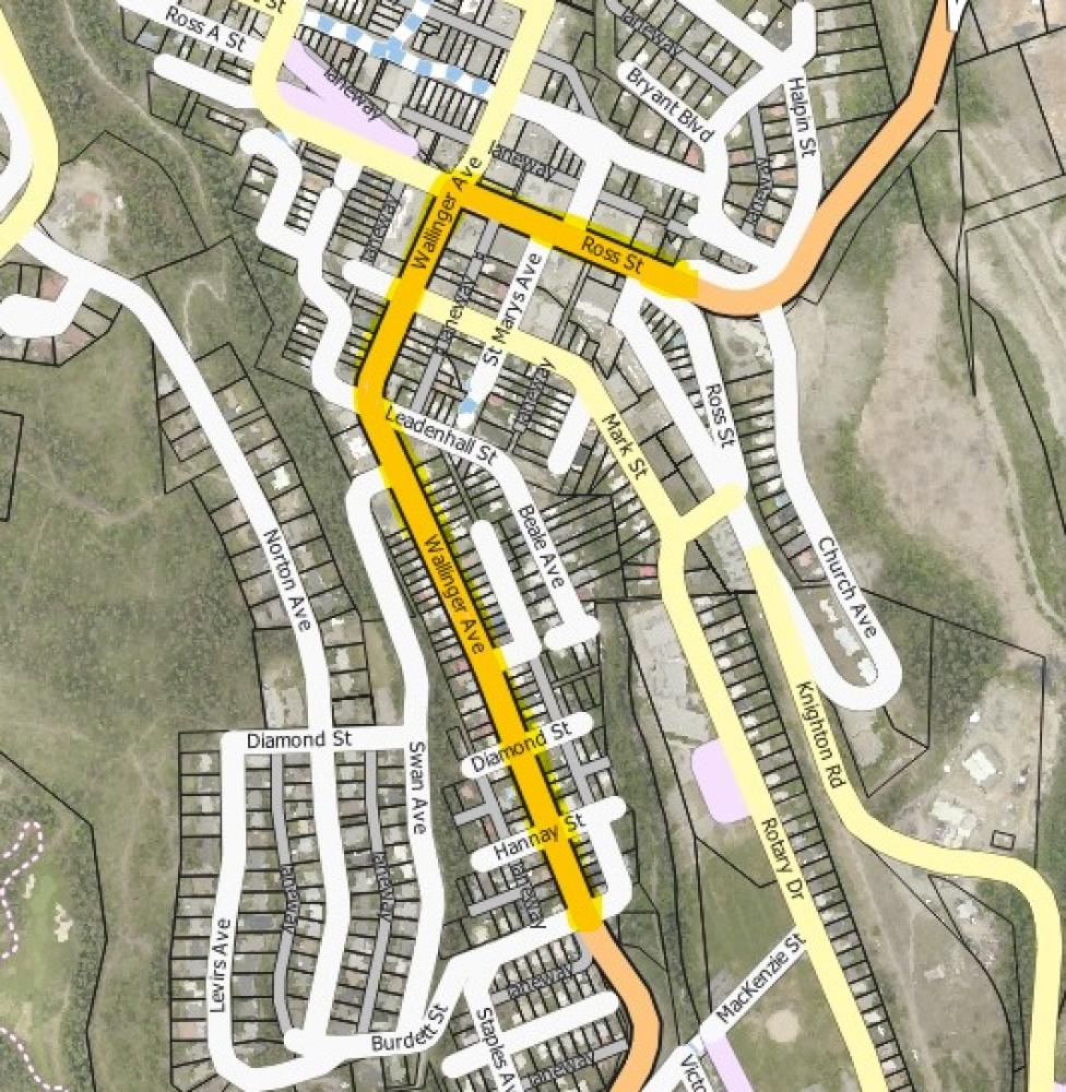 Map of snow haul route Ross Street to Burdett