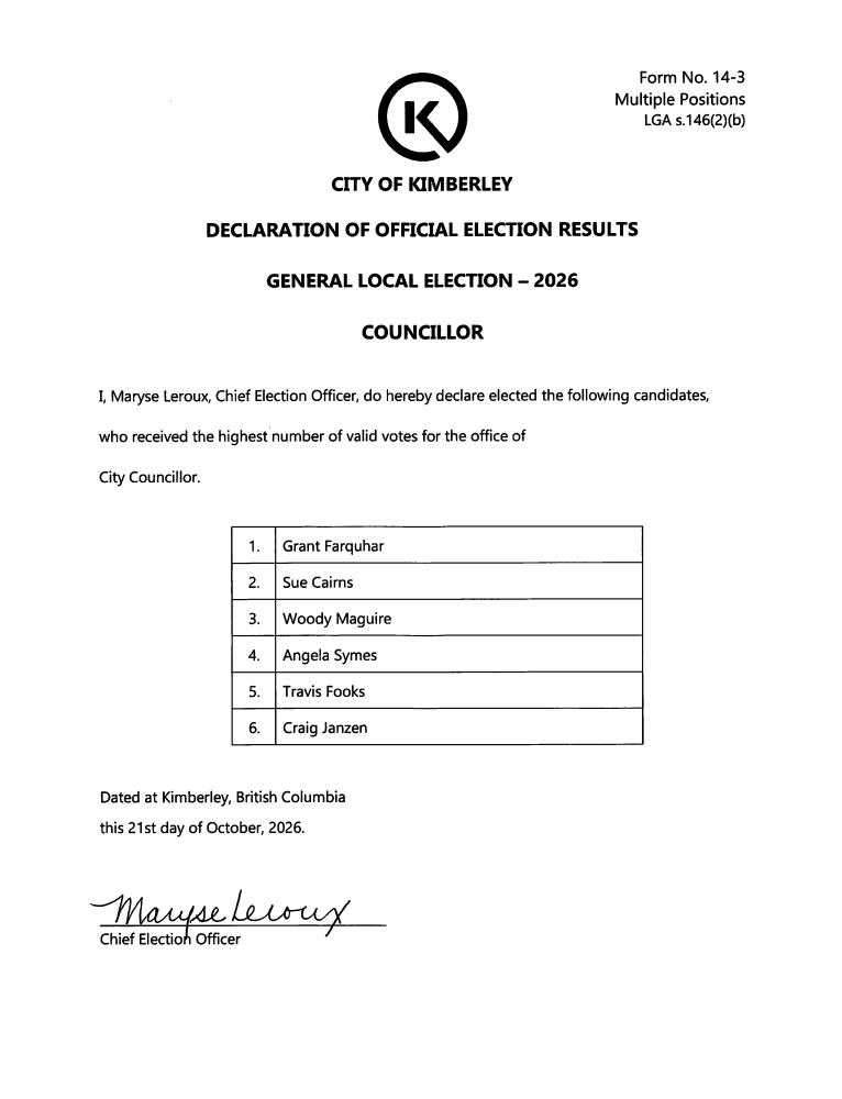 An official statement of results