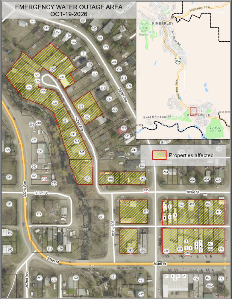 Marysville Watermain Break Map