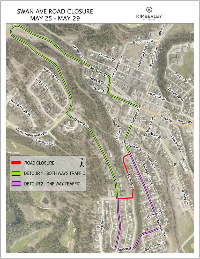 map of Swan Ave Road Detours